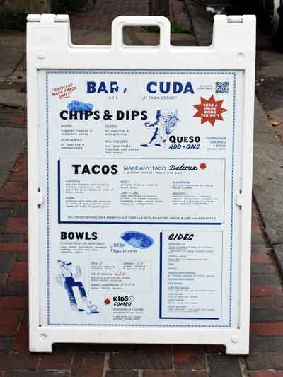 Barracuda Tacos Menu Sign